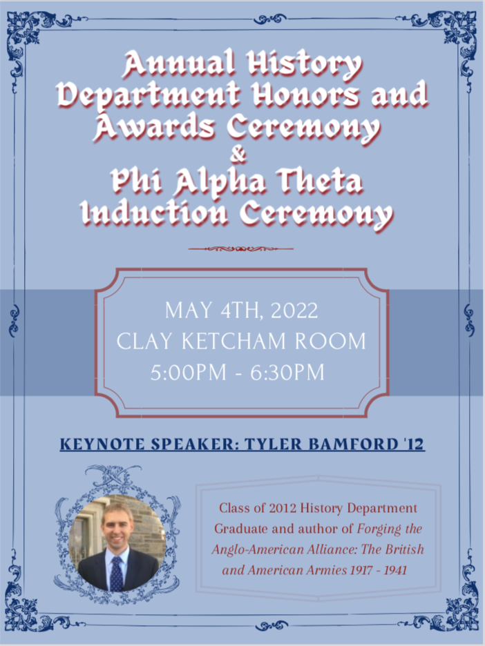 Phi Alpha Theta Induction & Honors and Awards Ceremony Slated for May